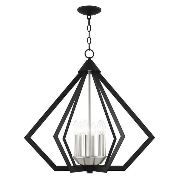 Dorrance 6-Light Black Diamond Chandelier with Brushed Nickel Cluster