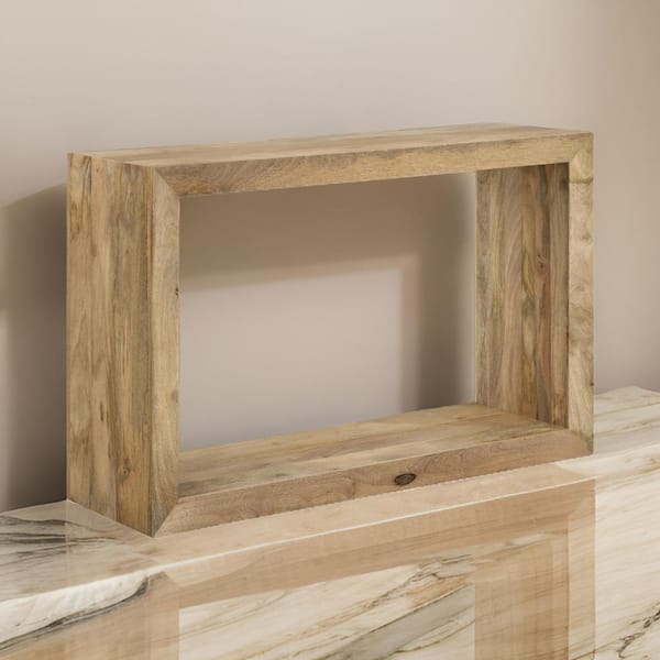 14 in. Brown Rectangle Wooden Console Table with Rectangular Handcrafted Mango Wood Frame