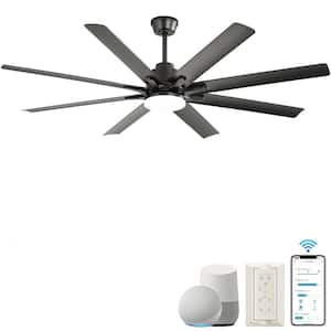 66 in. Integrated LED Indoor Black Ceiling Fan Lighting with 8 Reverslble Blades and Intelligent Voice Control