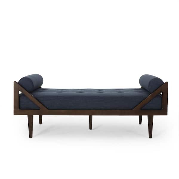 Noble House Ashtabula Navy Blue and Dark Brown Tufted Chaise Lounge