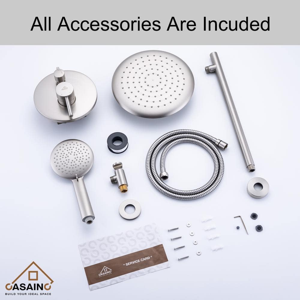 Brushed Nickel Wall Mounted Rain Shower System with Handheld