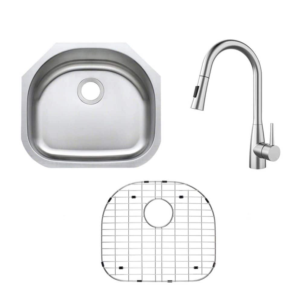 23 in. Undermount Single Bowl 18-Gauge Stainless Steel D-Shape Kitchen Sink with Pull Down Sprayer Kitchen Faucet price history on PriceWatchPro