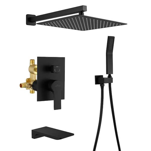 Boyel Living Wall Mount Single-Handle 1-Spray Tub and Shower Faucet with 12 in. Fixed Shower Head in Matte Black (Valve Included)