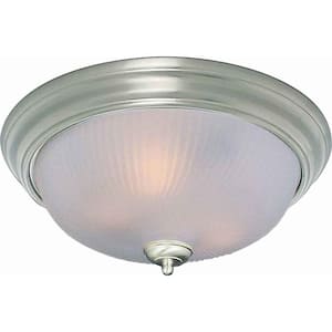15 in. 3-Light Brushed Nickel Flush Mount with Frosted Ribbed Glass Bowl