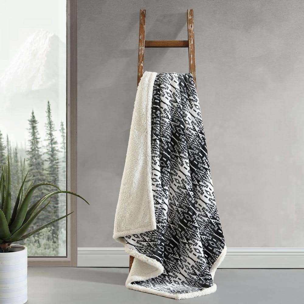 San Juan Charcoal Reversible Sherpa Fleece Throw Blanket