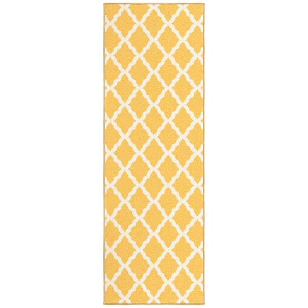 Ottomanson Glamour Collection Non-Slip Rubberback Moroccan Trellis Design 2x5 Indoor Runner Rug, 1 ft. 8 in. x 4 ft. 11 in., Yellow