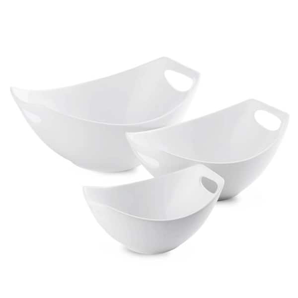 15/28/49 oz. White Porcelain Serving Bowls with built-in Handles, Nesting Serving Dishes, Mixing Salad Bowls (Set of 3)