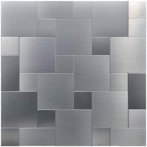Square Brushed Silver 12 in. x 12 in. Metal Peel and Stick Backsplash Tile (9.7 sq. ft. / pack)