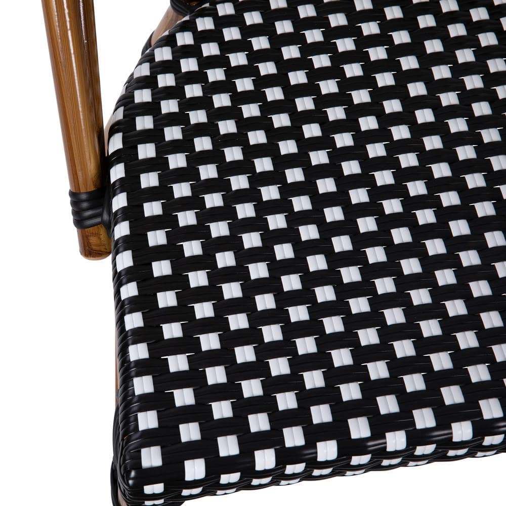 Black and White PE Rattan Armless Bistro Chairs with Bamboo Print Frame, Set of 2