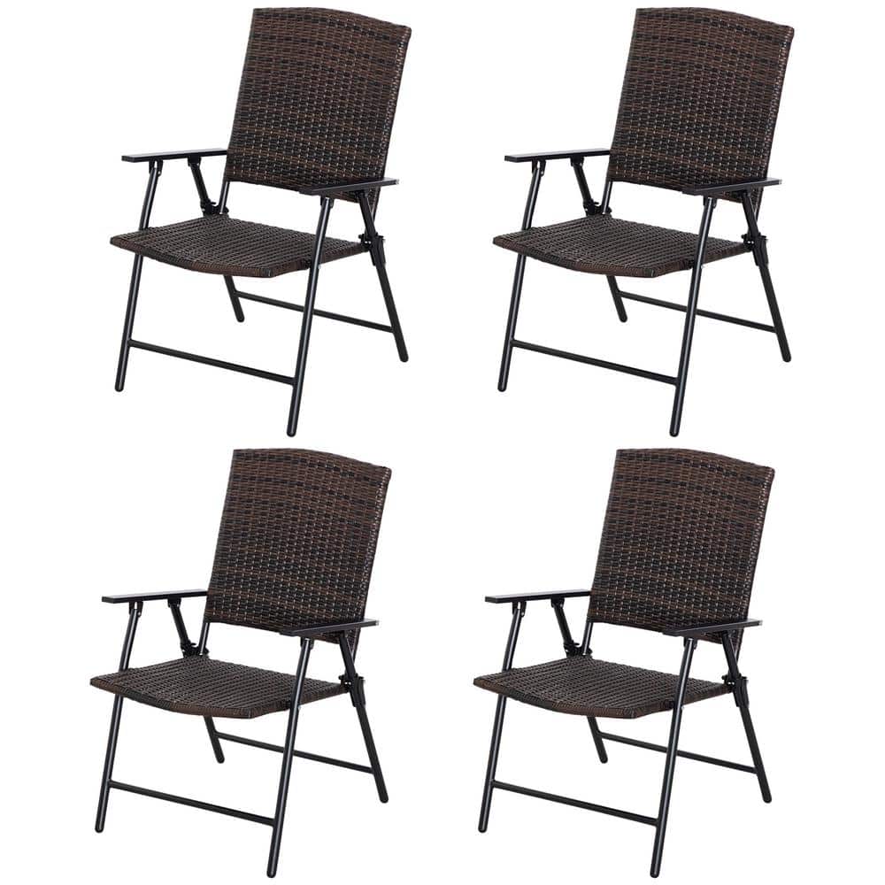 Outsunny Wicker Rattan Mixed Brown Outdoor Patio Dining Chair Set of 4
