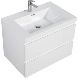 Modern Design 19.69 in. W x 29.53 in. D x 22.44 in. H Floating Bath Vanity in White with Glossy White Premium Resin Top