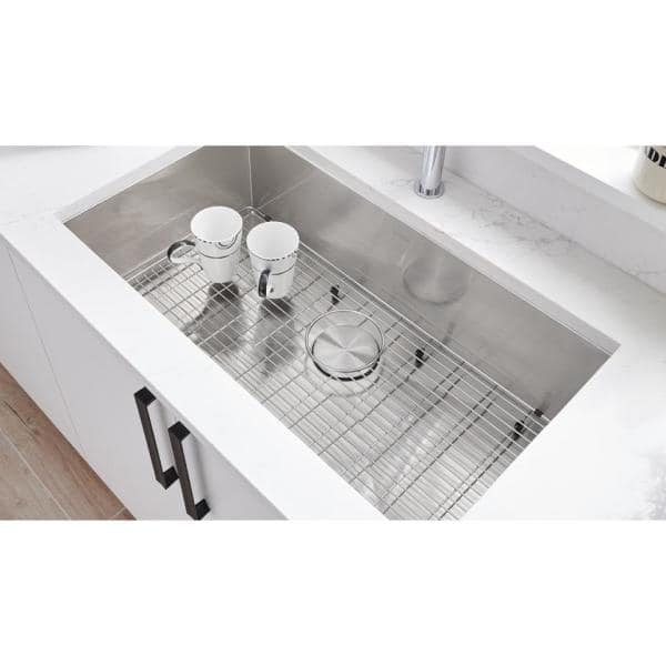 Quatrus Stainless Steel Kitchen Sink Grid with Rear Drain Opening