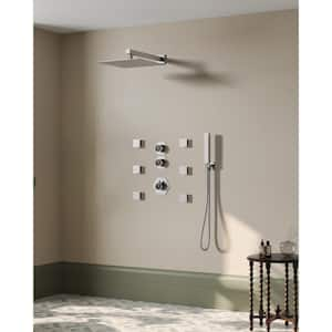 5-Spray 12 in. Dual Shower Head Wall Mount 2 in 1 Fixed and Handheld Shower Head in Brushed Nickel with Body jets