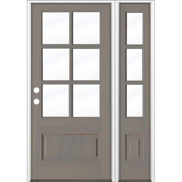 Krosswood Doors 50 in. x 80 in. Farmhouse 3/4 Lite Clear Glass Grey Stain Right-Hand/Inswing Hemlock Prehung Front Door w/ RSL