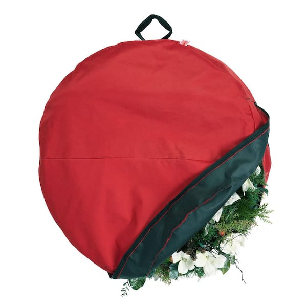 Santa's Bags 24 in. Artificial Christmas Wreath Storage Bag with Protective Direct Suspend Hanger