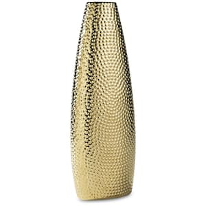 Efim 13.75 in. Gold Ceramic Cylinder Decorative Vase