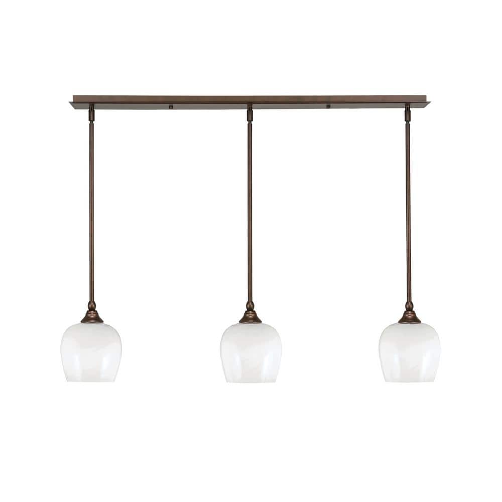 Livingston 100-Watt 3-Light Bronze Shaded Pendant Light with 6 in. White Ma