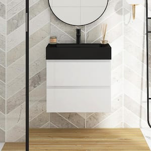 24 in. W x 18 in. D x 25 in. H Wall-Mounted Bath Vanity in White with Black Solid Surface Top