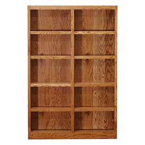 72 in. Dry Oak Wood 10-shelf Standard Bookcase with Adjustable Shelves
