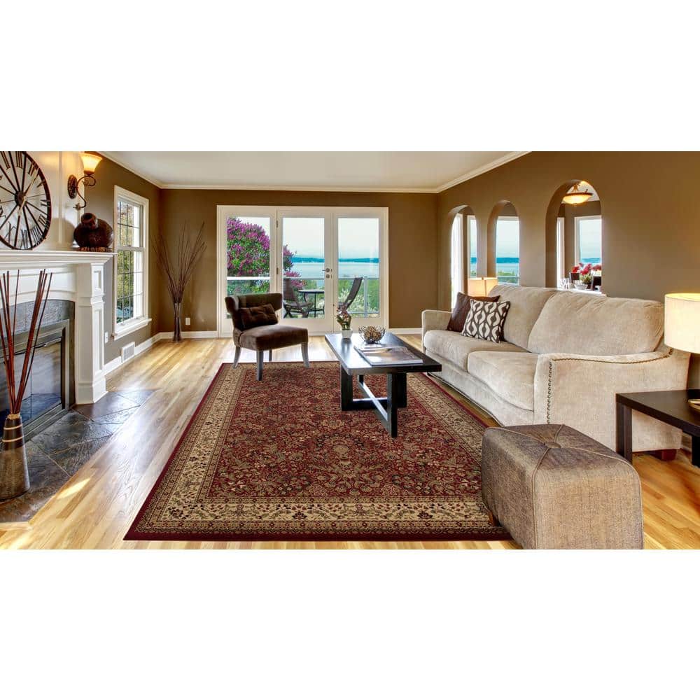 Red Medium Pile Synthetic Oriental Area Rug