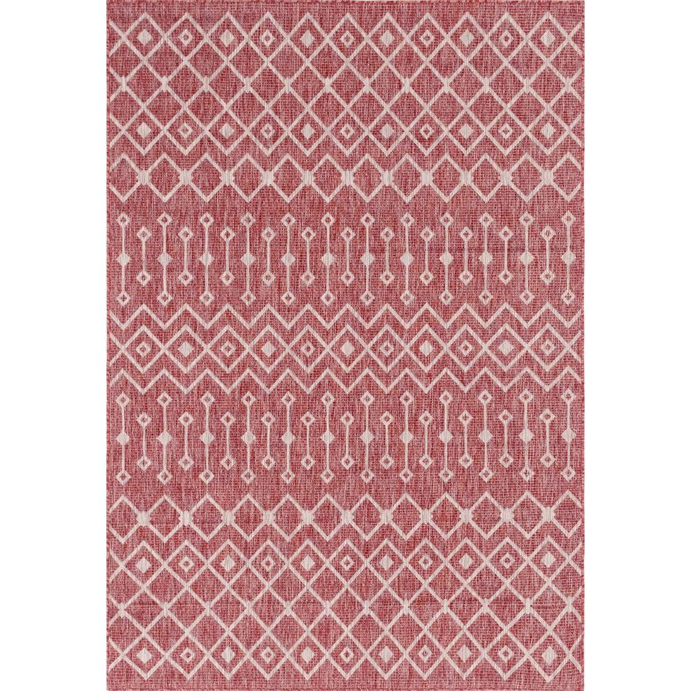 Rust Red/Gray Tribal Trellis Outdoor 6 ft. x 9 ft. Area Rug price history on PriceWatchPro