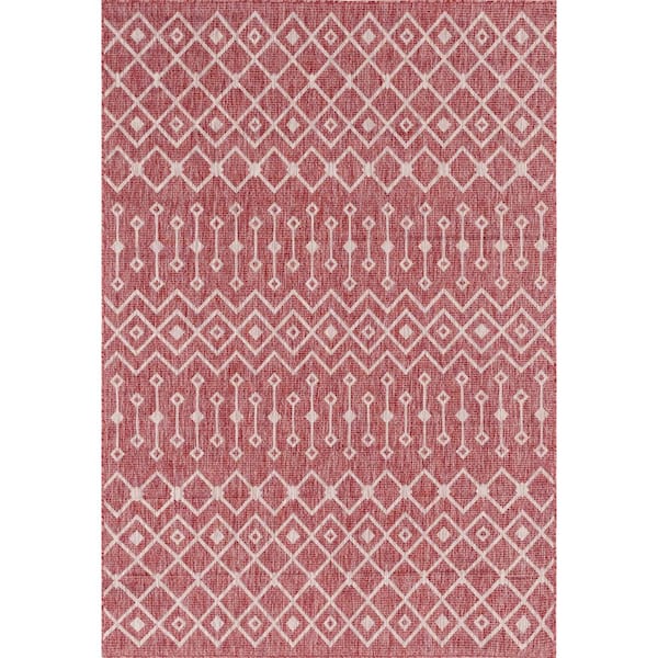 Rust Red/Gray Tribal Trellis Outdoor 6 ft. x 9 ft. Area Rug
