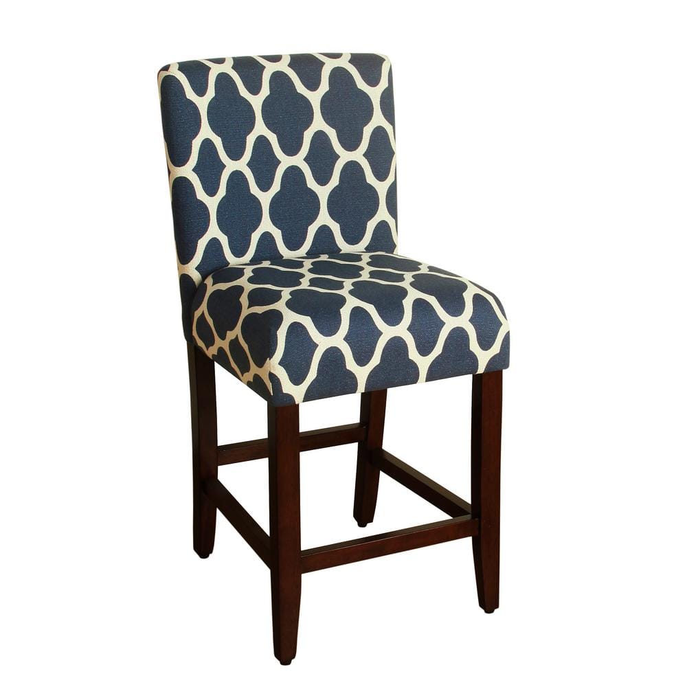 Navy Upholstered Wood Counter Height Barstool, 24"