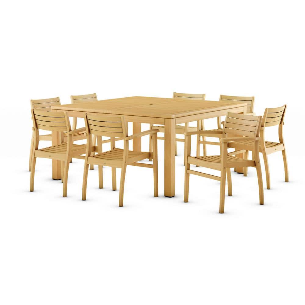 Victoria 9-Piece Teak Wood Square Dining Set, Light Brown