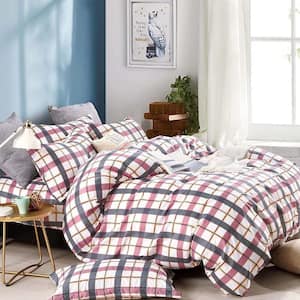 2 Pieces Grid Twin Comforter Set Ultra Soft 100% Microfiber Polyester Lightweight Comforter with 1 Pillow Sham