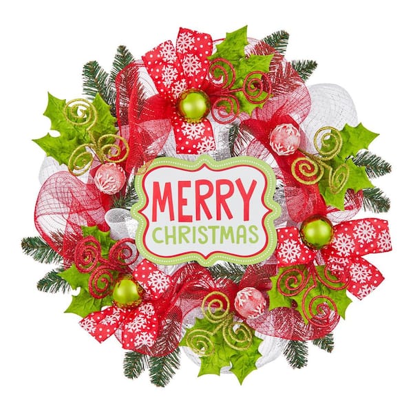 20 in. Merry Christmas Mesh Unlit Wreath
