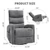 Dimension diagram of the grey chenille recliner chair.
