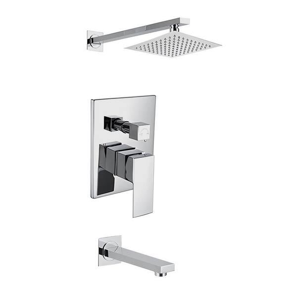 HOMLUX 2-Handle 1-Spray Square Tub and Shower Faucet with 8 in. Wall Mounted Shower Head in Brushed Nickel (Valve Included)