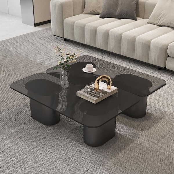 Modern 39 in. Square Black Tempered Glass Coffee Table Rounded Edge with Non-Slip Feet for Living Room