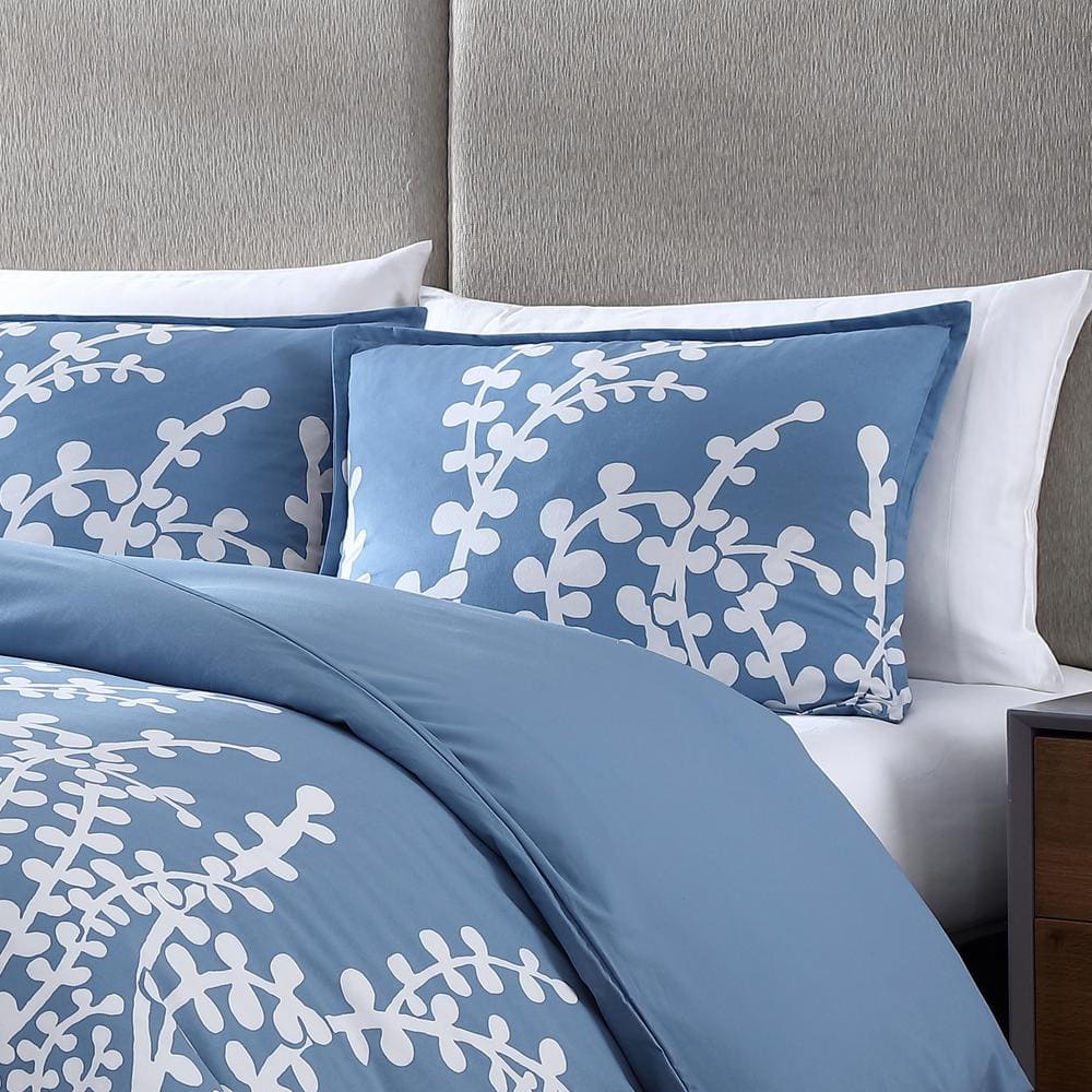 King French Blue Cotton Branches Duvet Cover Set