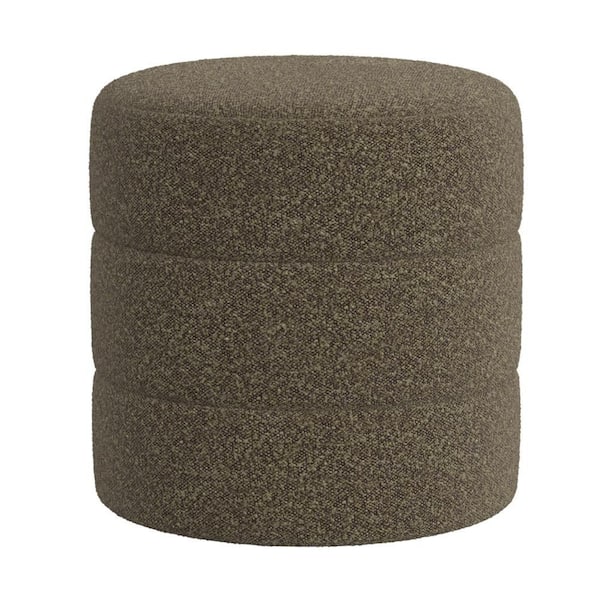 Sem Brown Fabric Round Accent Ottoman