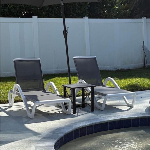 3-Pieces Patio Chaise Lounge Chair Set Outdoor Plastic Chairs for Outside Beach in-Pool Lawn Poolside, Light Grey
