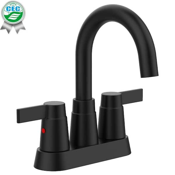 4 in. Centerset 2-Handle Bathroom Faucet with 360° Swivel Spout in Matt Black
