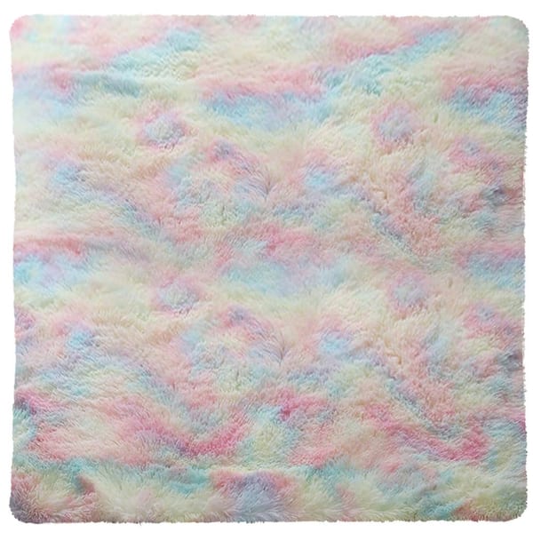 Latepis Plush Shag Colorful 4 ft. x 4 ft. Square Solid Polyester Area Rug
