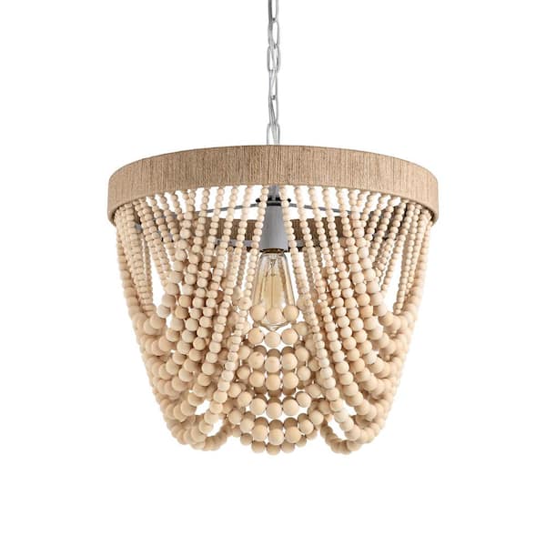 Warehouse of Tiffany Elli 18 in. 1-Light Indoor White and Light Brown Pendant with Light Kit