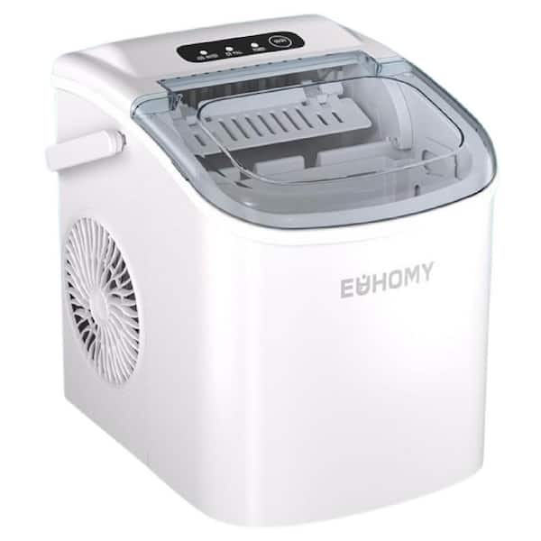 8.74 in. 26 lbs. Stainless Steel Bullet Countertop Portable Ice Maker Machine with Handle, Basket and Scoop, White
