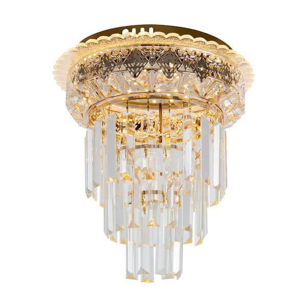 OUKANING 9.84 in. Gold Modern Flush Mount Ceiling Light with Clear Glass Shade and Integrated LED Included