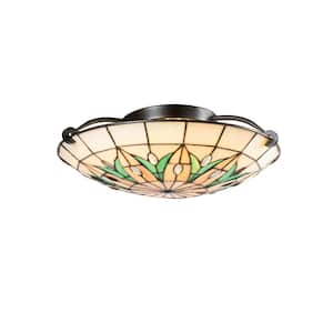 16 in. W Portica Tiffany Handmade Genuine Stained Glass Shade Integrated LED Ceiling Flush Mount