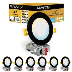 6 in. LED Black Round New Construction IC Rated Slim Canless Integrated LED Recessed Light Kit 5 CCT Dimmable (6-Pack)