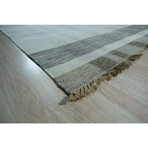 Gray Hand-Knotted Wool Contemporary Flat Modern Plaid Rug 9 ft. x 12 ft. Area Rug