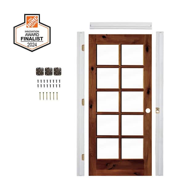 Krosswood Doors DIY RTA Kit 30in.x80in. Left-Hand 10-Lite ClearGlass RedChestnut Stain Alder Wood Single Ready To Assemble Interior Door