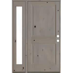 56 in. x 80 in. Rustic Knotty Alder Left-Hand/Inswing Clear Glass Grey Stain Wood Prehung Front Door with Left Sidelite