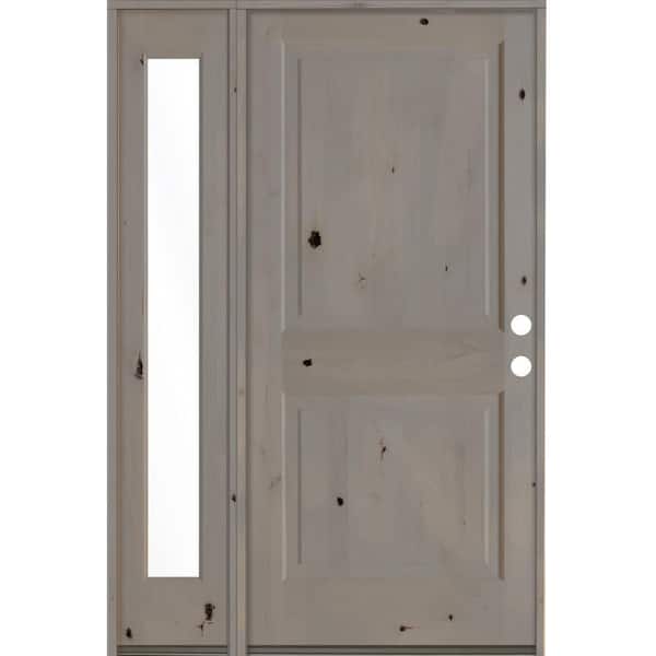 Krosswood Doors 56 in. x 80 in. Rustic Knotty Alder Left-Hand/Inswing Clear Glass Grey Stain Wood Prehung Front Door with Left Sidelite