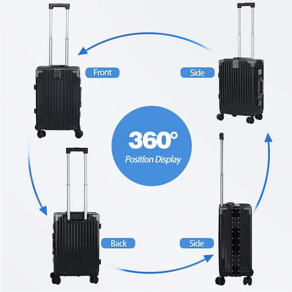HIKOLAYAE 2 Piece Black bag ABS + Aluminum Frame Hardside Spinner