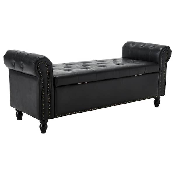 anpport Black PU 55.12 in. W Bedroom Bench with Storage