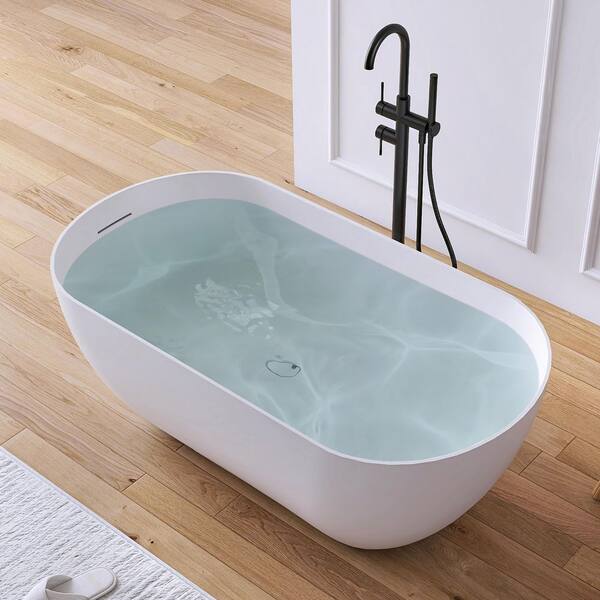 Ariana 51 in. x 27 in. Stone Resin Solid Surface Flatbottom Freestanding Soaking Bathtub in White